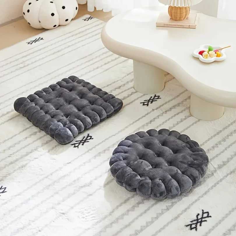 Large Biscuit Shape Plush CushionSoft Creative Pillow Chair Seat Pad Decorative Cookie Japanese Tatami Back Cushion H260323
