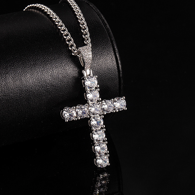 Women's S925 Sterling Silver Cross Bracelet Designer Necklace Mimic Moissanite Diamond Pendant Trendy Collar Chain - view 3