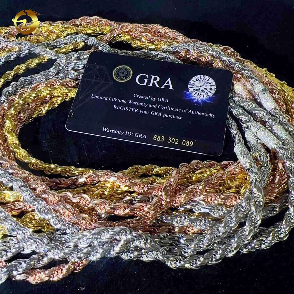 Fashion hip hop 6mm 925 Sterling Silver necklace with moissanite clasp Iced out Rope Chains for men women