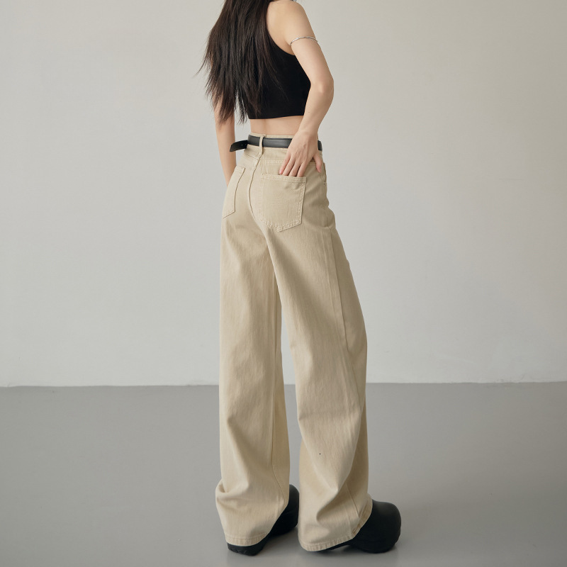 Khaki High-waisted Narrow Wide-leg Jeans For Women Autumn And Winter Designer Pants New Style Spring And Summer Loose Straight Drapey Floor-length Pants