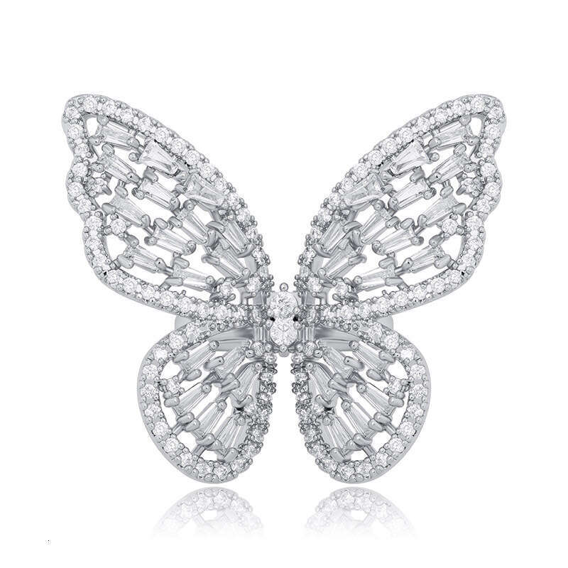 Jewelry Adjustable Butterfly Full Moissanite Hip Hop Women's Hollow Ring Bling