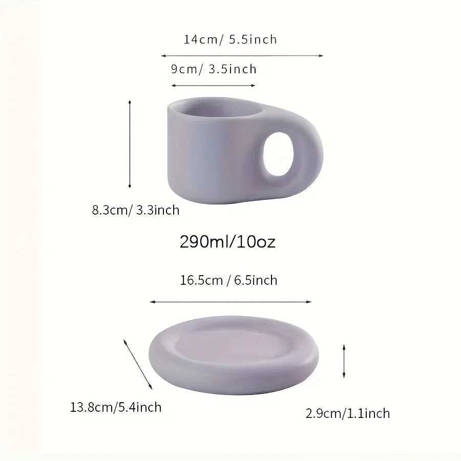1set 400ml Ceramic Coffee Chubby Mug Saucer Set Creative Cute Fat Handle Cup With Saucer For Office And Home Room Decor H260323