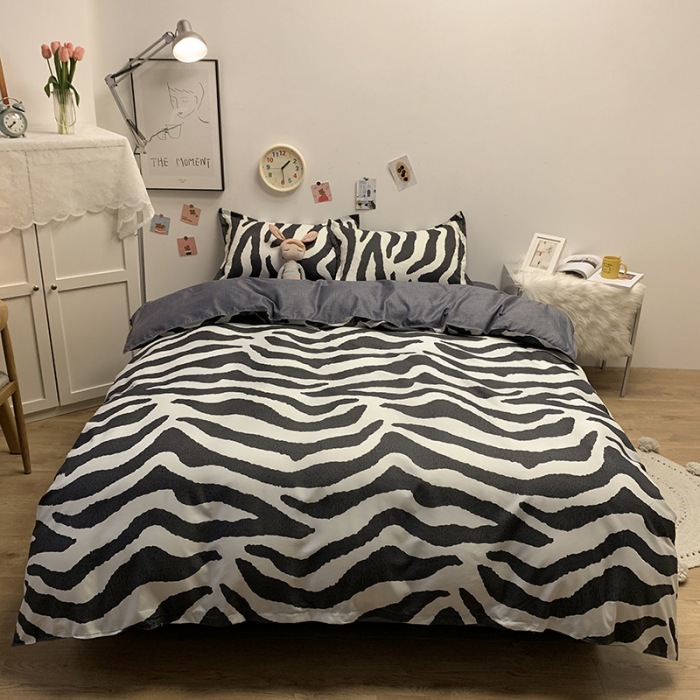 Wholesale brushed fabric minimalist style four-piece aloe vera cotton duvet cover, bed sheet three-piece set, student dormitory gift, in stock 1