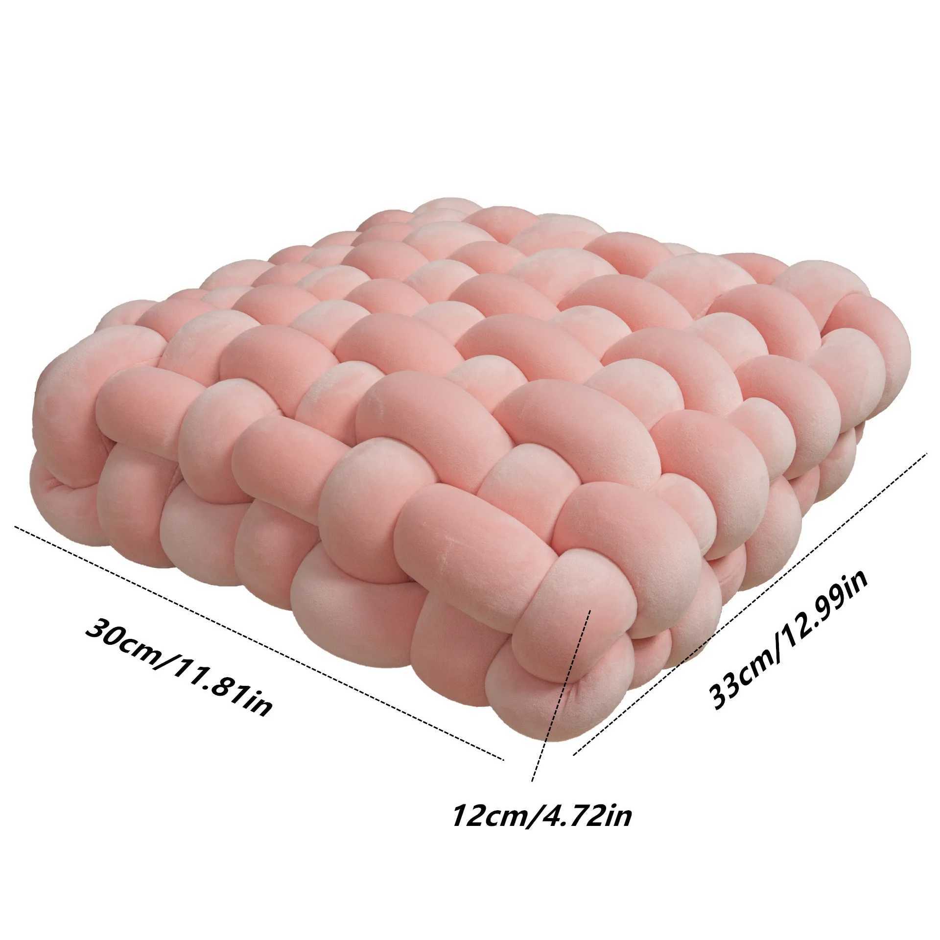 1pc Living Room Soft Plush Knot Cushion Sofa Pillow Solid Square Hand-Woven Home Throw Pillow Square Woven Seat Cushion Cushio H260323