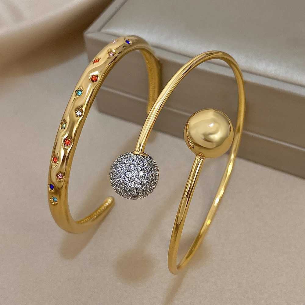 Star Inlaid Colored Small Synthetic Cubic Zirconia Stainless Steel Open Cuff Bangles Luxurious Gorgeous Wrist Jewelry H260323 - view 4