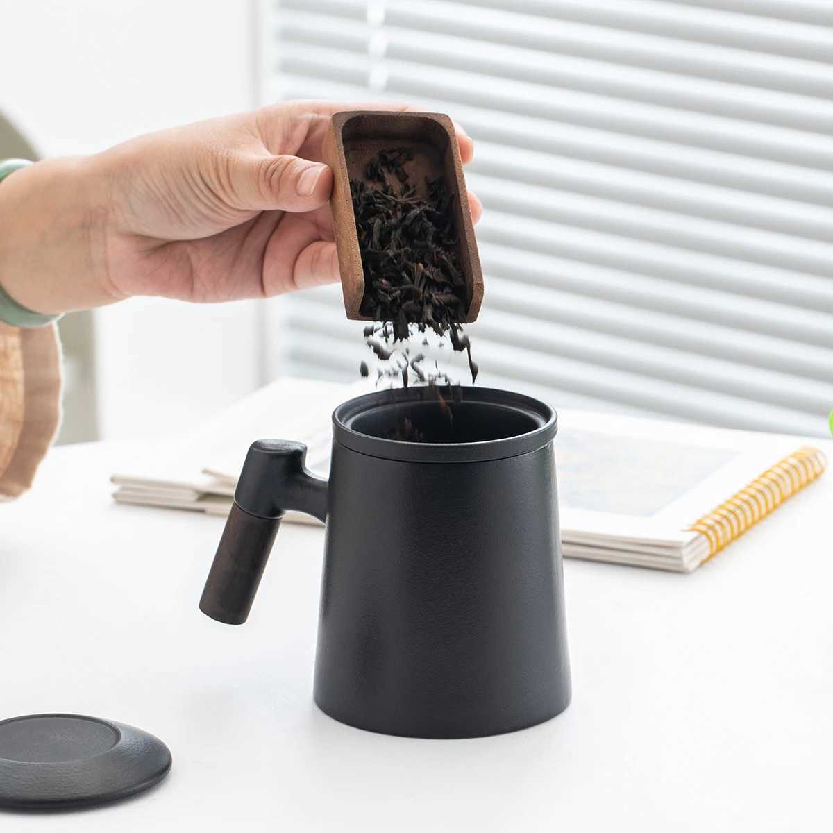 3-piece set of ceramic tea cups mugs with lids filtered tea water separation coffee cups beverage cups D260323