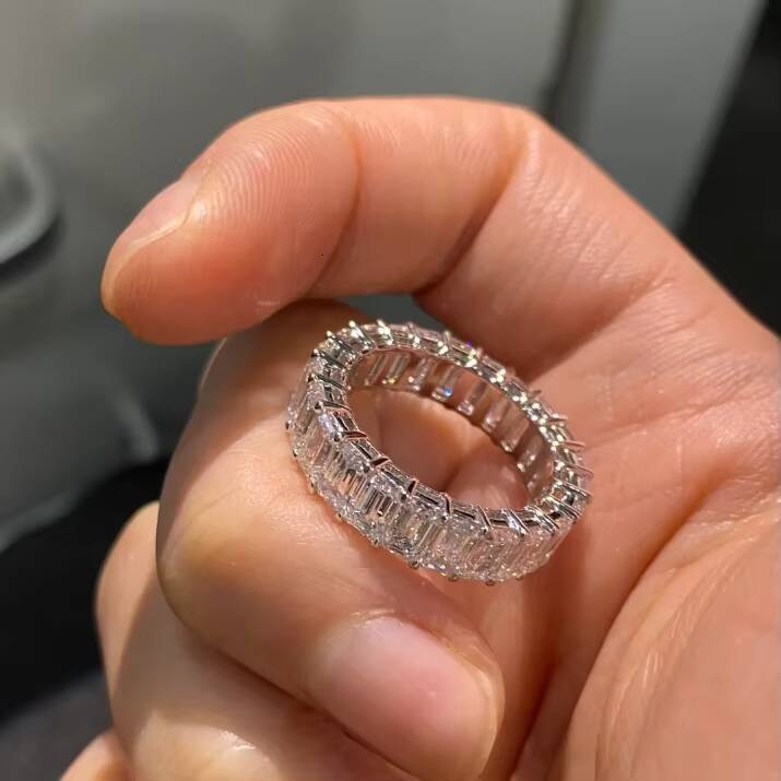 Emerald Eternity Band Lab-grown Diamond Lab Grown Diamond 14K 18k Gold Band Ring IGI Certificated Wedding Band Rings