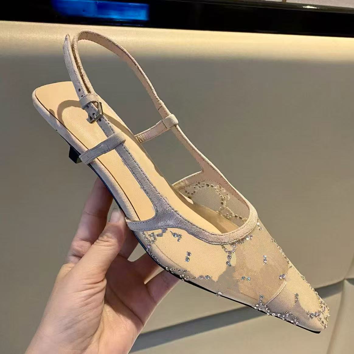 Calf Leather Rhinestone Letter Slingback Pump Buckle Squaretoes High Sandals Gauze Stiletto Heel Slip on Dress Women's Designer Evening Sandal Stiletto Heel bag