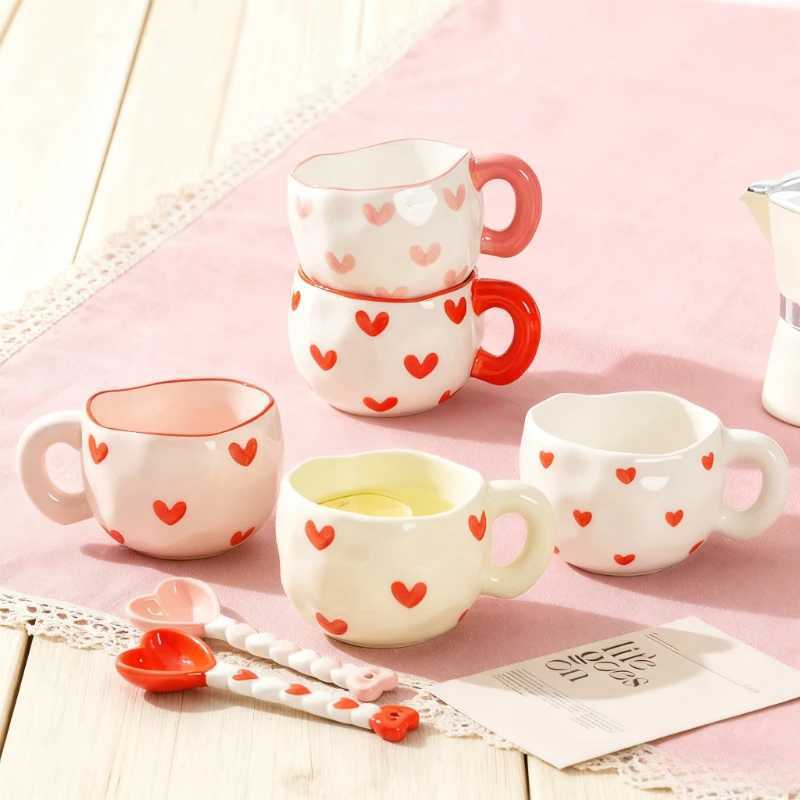 300ML Hand Pinched Ceramic Mug Cute Pattern Irregular Coffee Cup Breakfast Milk Oatmeal Mugs Afternoon Tea Cups Creative Gifts D260323