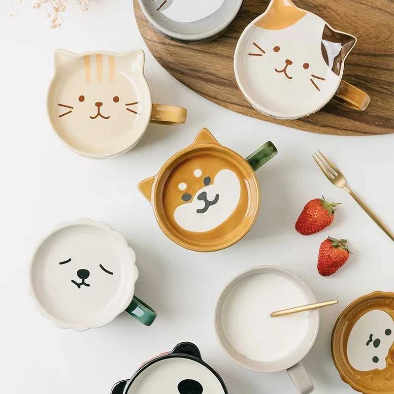 Japanese Cartoon Cat Coffee Mug With Animal Cat Pattern Lid Small Dish Cute Breakfast Cup Creative Coffee Cup Milk Cup Gift H260323