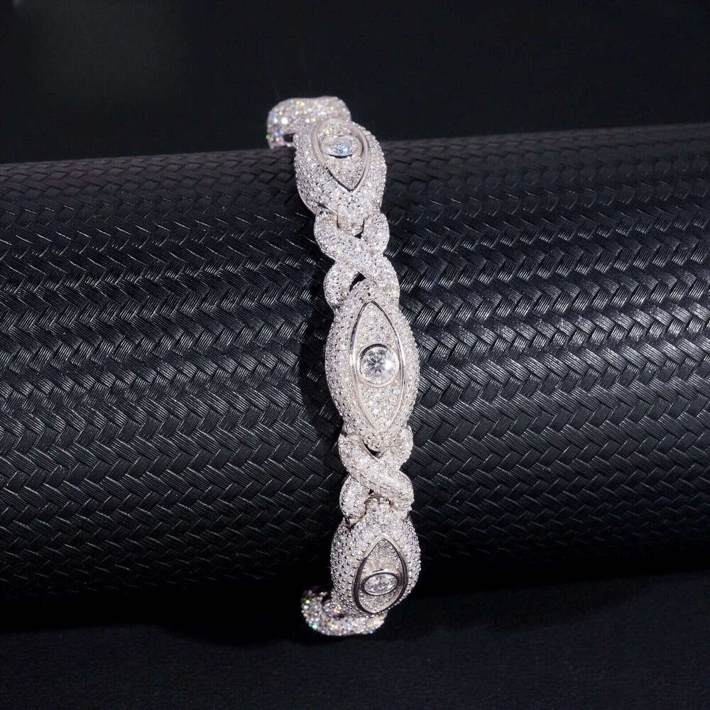 Hot Selling 925 Sterling Silver Hip Hop Iced Out Infinity Eye Moissante Cuban Link Bracelet