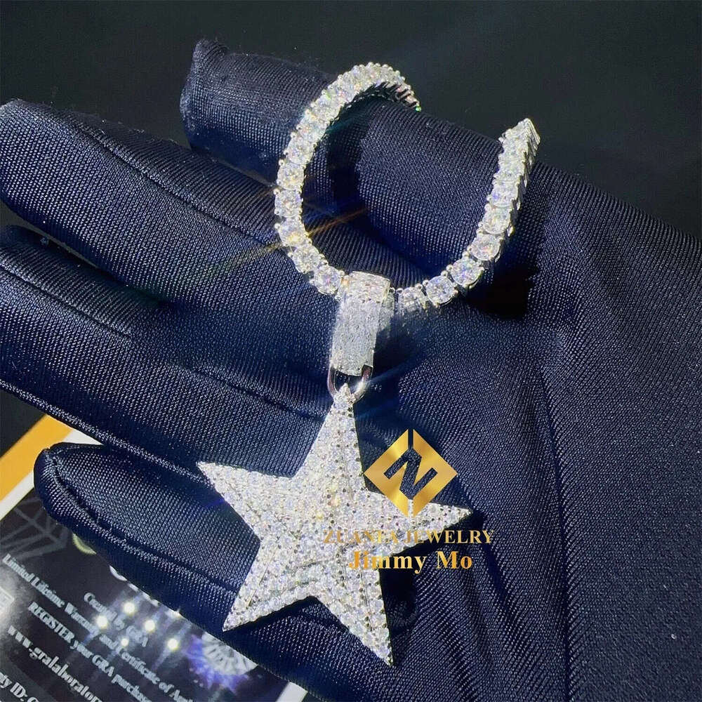 Pass Tester Iced Out Shining Luxury Jewelry 925 Silver D VVS1 Moissanite Diamond Star Pendant Necklace Gift