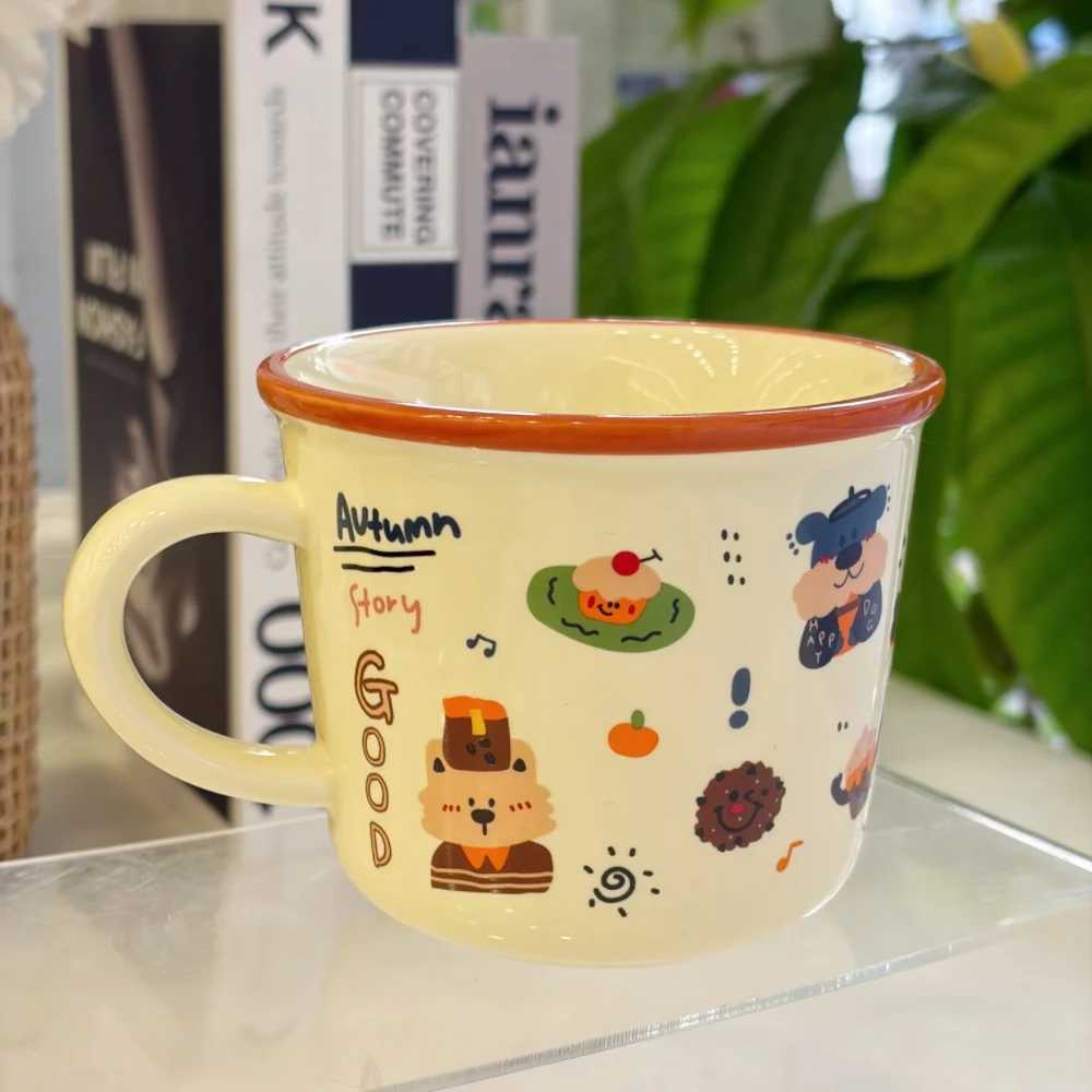 Kawaii Smile Ceramic Mug Cute Cartoon Dog Coffee Pattern Coffee Cup with Brown Rim 340ml Novelty Mug for Daily Use Gift H260323