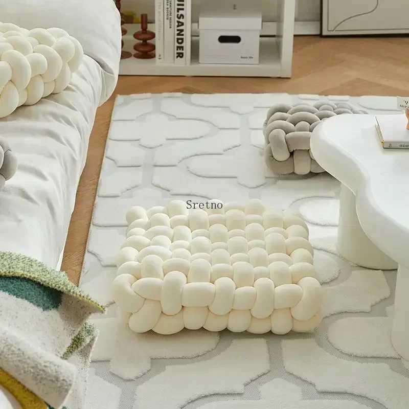 Hand-made Woven Buttocks Cushion 2025 Square Floor Cushions Nordic Aesthetic Stuffed Pillow Office Chair Decorative Plush Cojine H260323