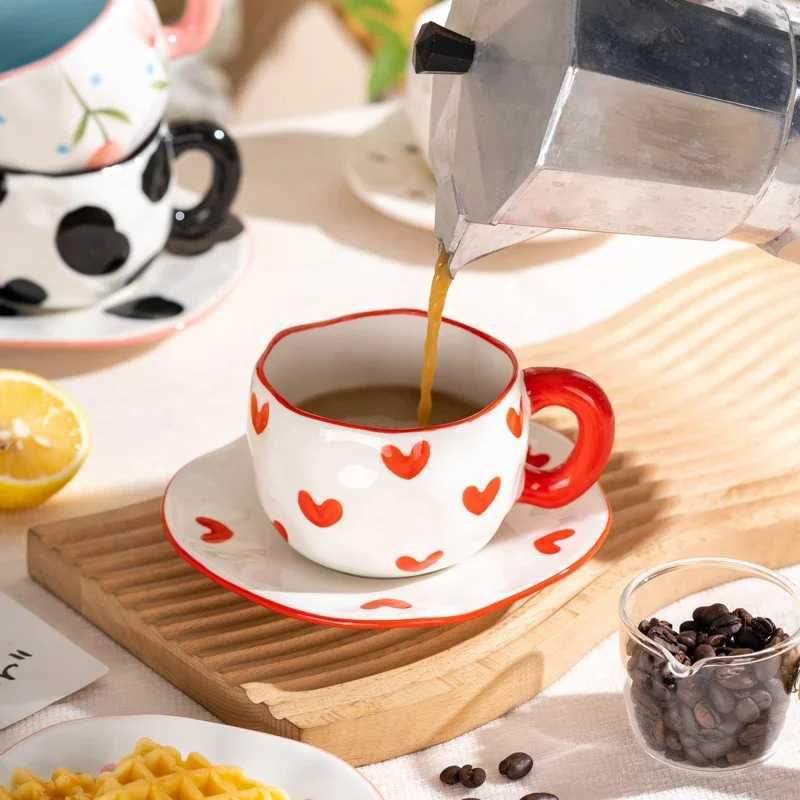 12 styles Creative Cute Ceramic mug Espresso Coffee Cup with Saucer Hand Pinched Irregular Flower Clouds Breakfast Milk Tea Cups H260323