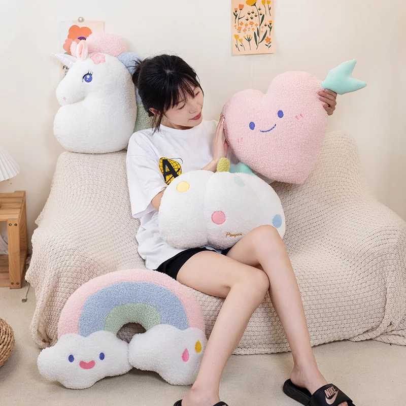Soft Plush Rainbow Throw Pillow Stuffed Heart Pumpkin Hug Cushion Unicorn Plush Toy Massage Pillow for Girl Bedroom H260323