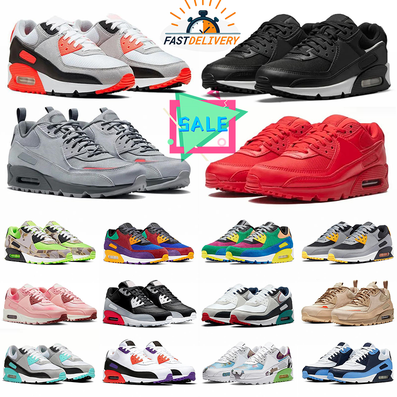 Free Shipping 90s Running Shoes for 90 Mens Womens Leather Mesh Triple Black White Duck Camo Bacon Infrared Sports Sneakers 36-45