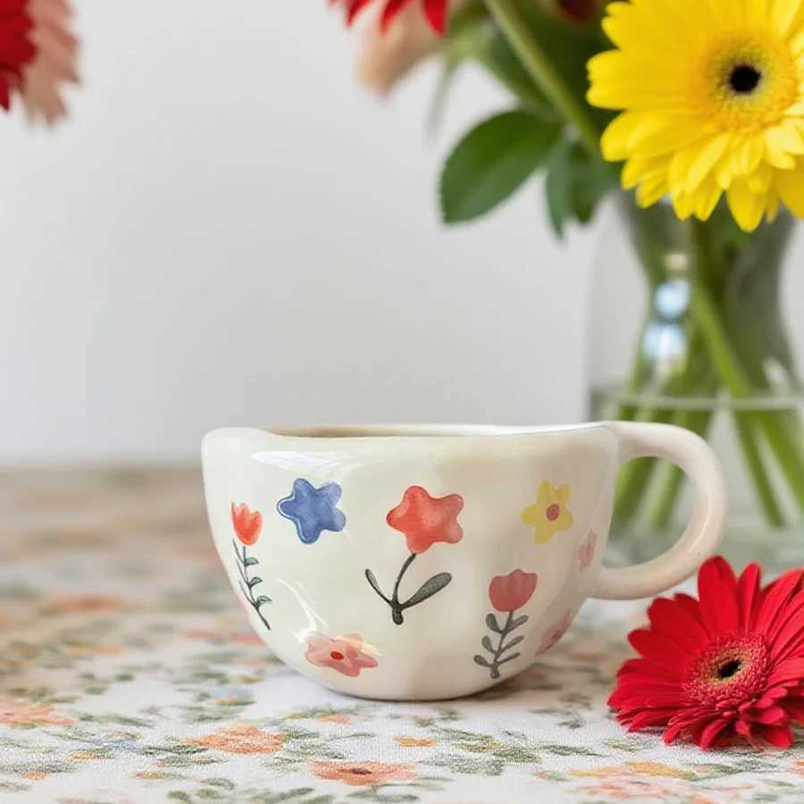 Ceramic cup Coffee cup Water cup Mug Tea cup Cup Cartoon Kids Minimalist Nordic style For brewing tea With handle Engraving avai H260323