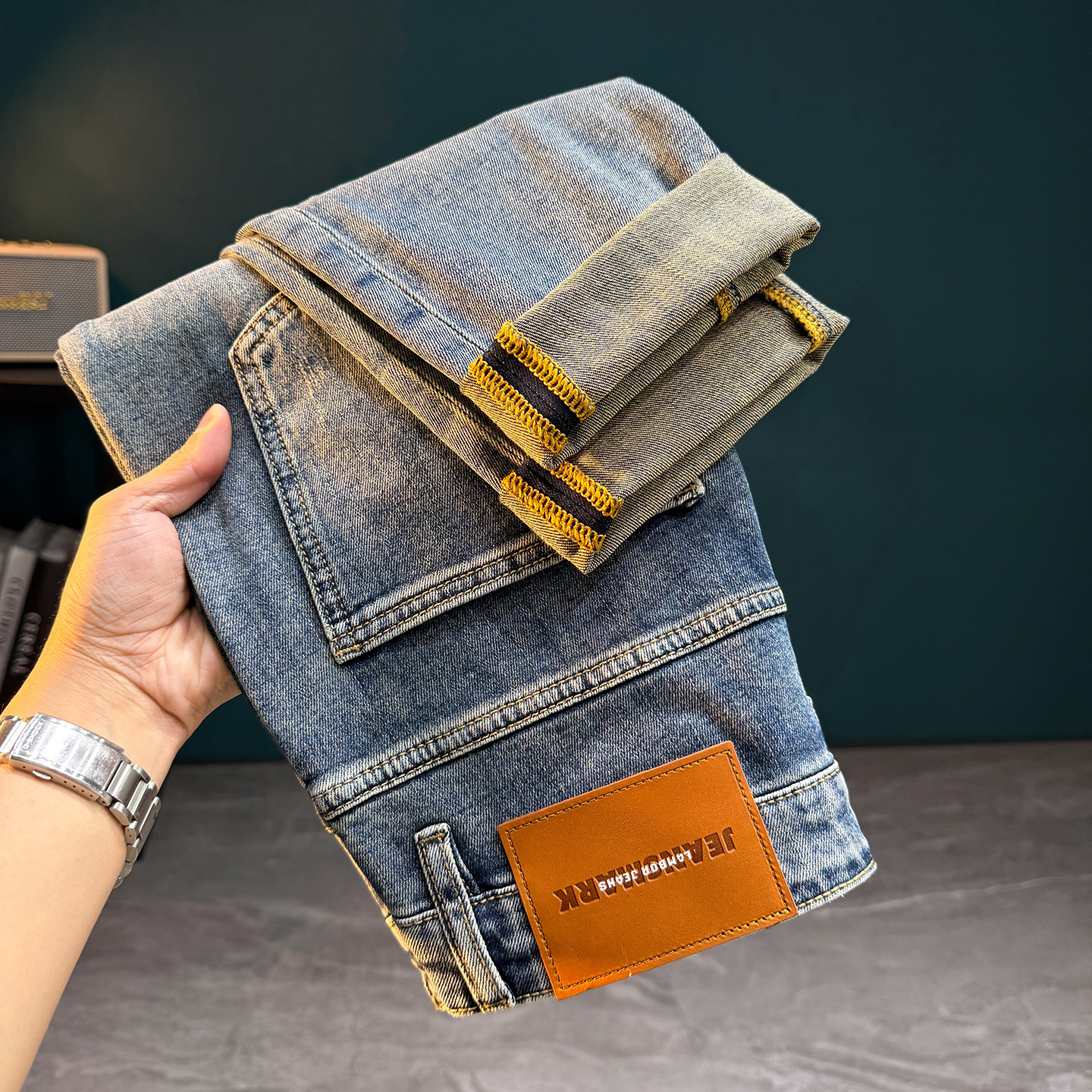 2026 Designer Luxury Jeans High-end Retro Fashion Men's Printed Slim Fit Pants Elastic Tear Street Sports Trend Brand Skateboarding Sports Jeans 