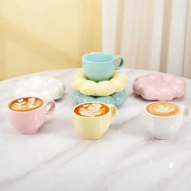 Ceramic Cloud Coffee Mug Sets Creative Flowers Saucer Mug Exquisite Office Afternoon Tea Cups Kitchen Drinkware Home Accessories D260323