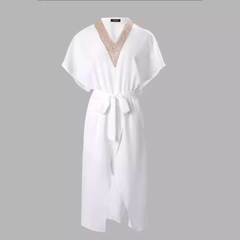 Dress designer dress European and American Summer Fashion Mature Women's Lace Trim V-neck Ti