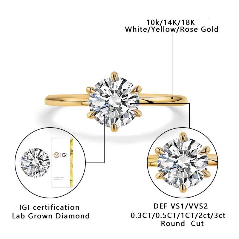 IGI 1ct ROUND Lab Diamond 10k 14K 18K Gold Ring D VS1 1CT Anniversary Band Man Made Diamond Wedding Ring