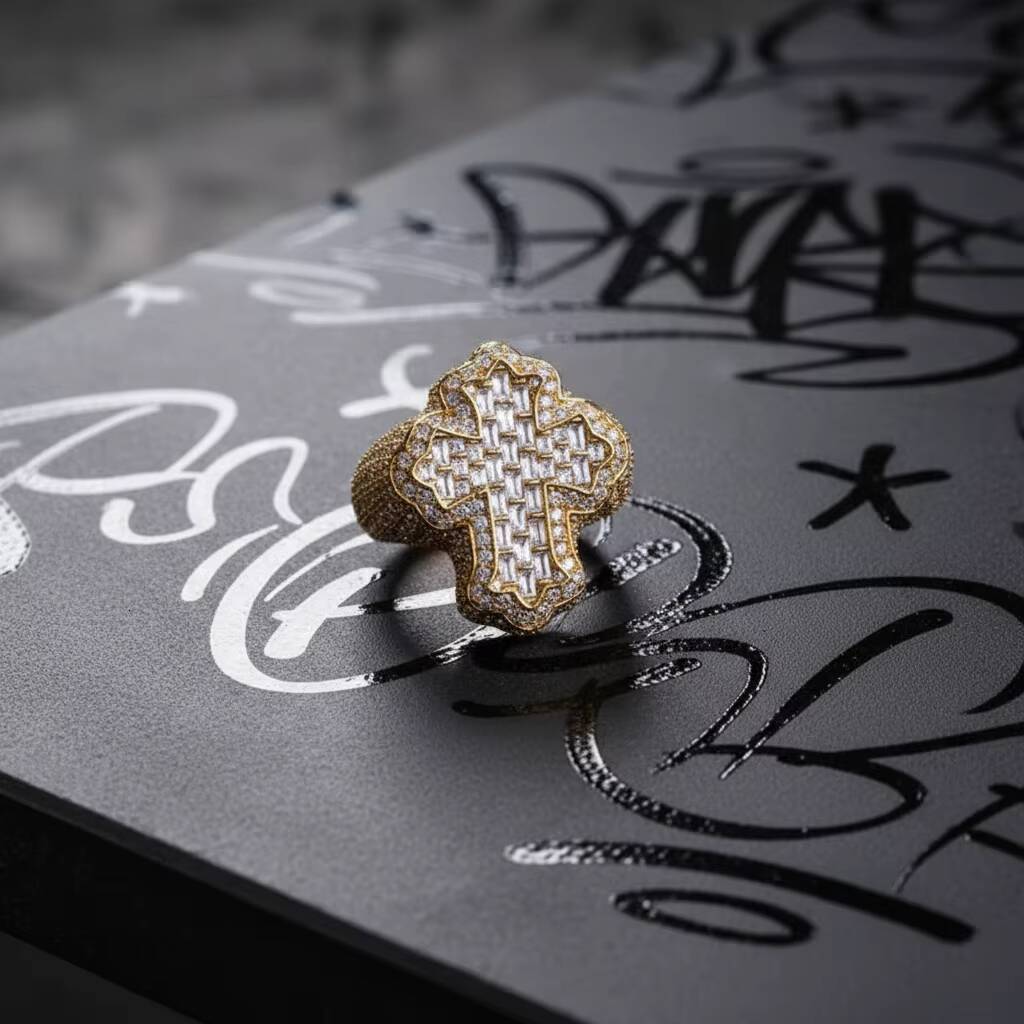 Fine Jewelry Vvs DEF Color Lab Grown Diamond 6ct 9K 10K 14K 18K 22K Real Gold IGI Cluster Baguette Cross Ring Iced Out Hip Hop