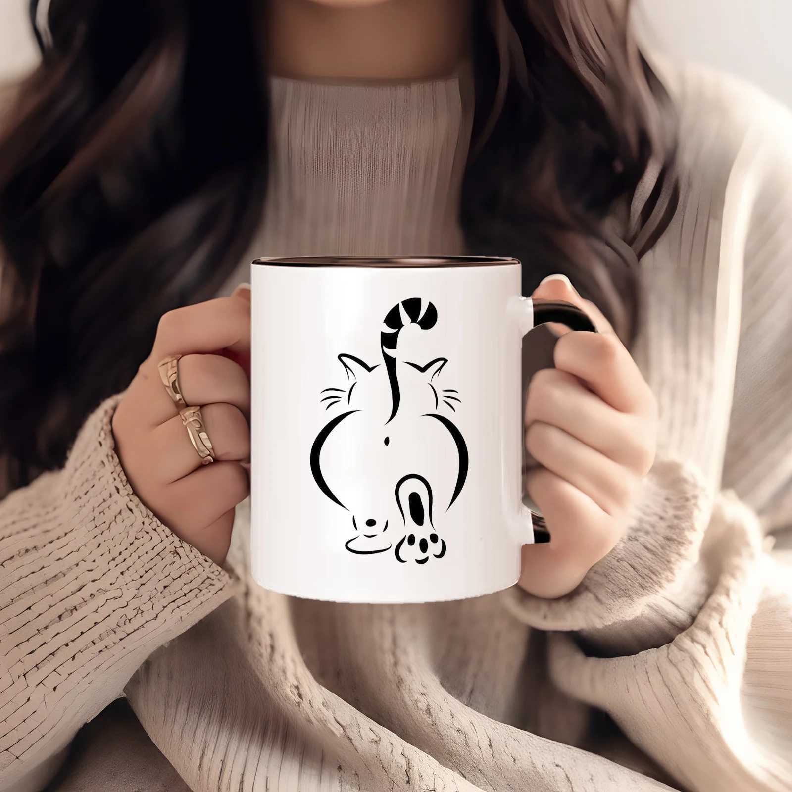 1pc Insulated ceramic cat cup reusable large capacity coffee cup only hand washable machine washable H260323