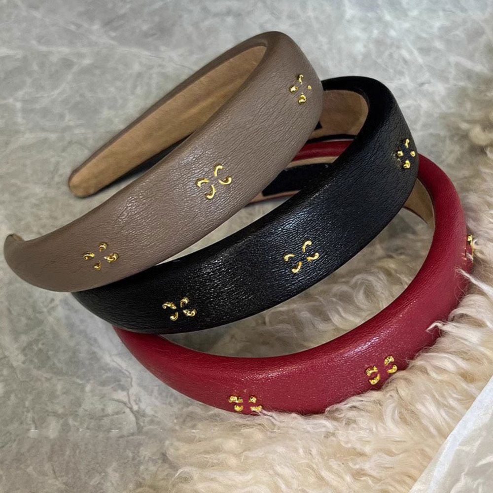 Headbands Angora Red Arc De Triomphe Leather Headband For Women High Cranial Top Hair Holder Winter New Style Elegant Hair Accessory