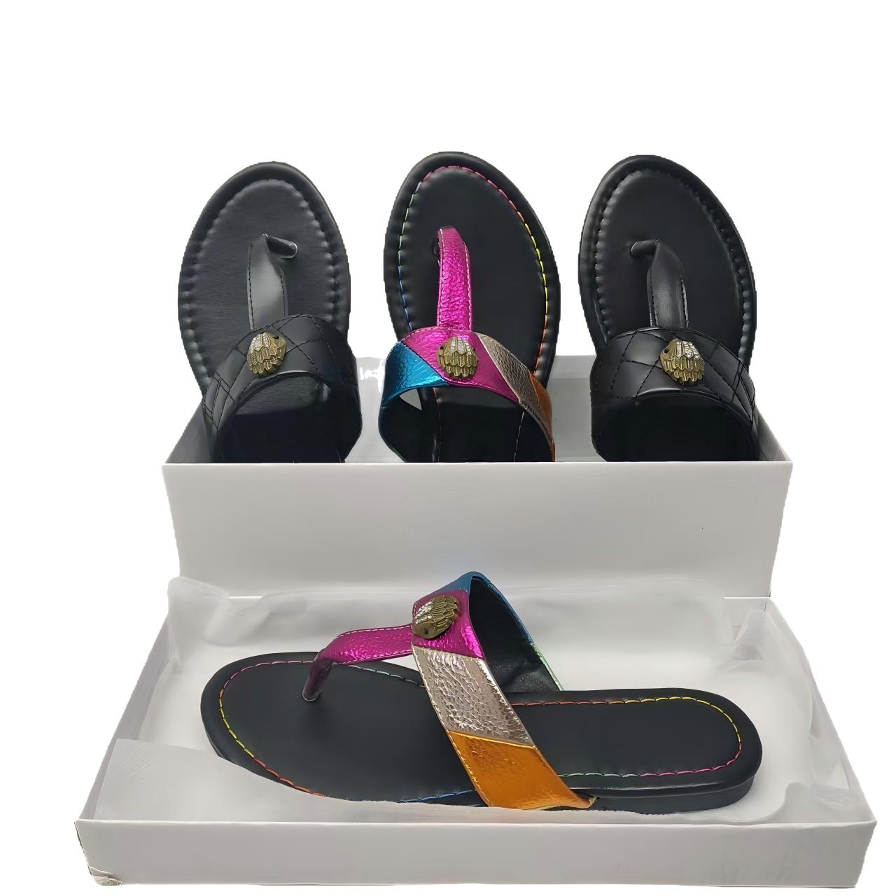 With box kurt geigerr sandals kurt slides womens London designer sandal kurt giegar support eaglehead flip flops slippers textured rubber flats beach shoes black