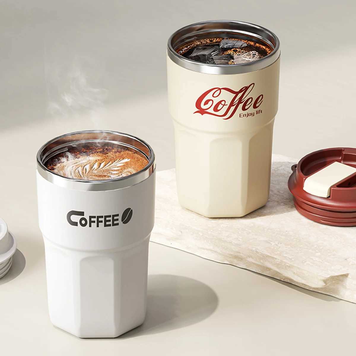 WORTHBUY Coffee Mug With LidHandle 304 Stainless Steel Tea Milk Coffee Cup Double Wall Insulated Anti Scalding Drinking Cup D260323