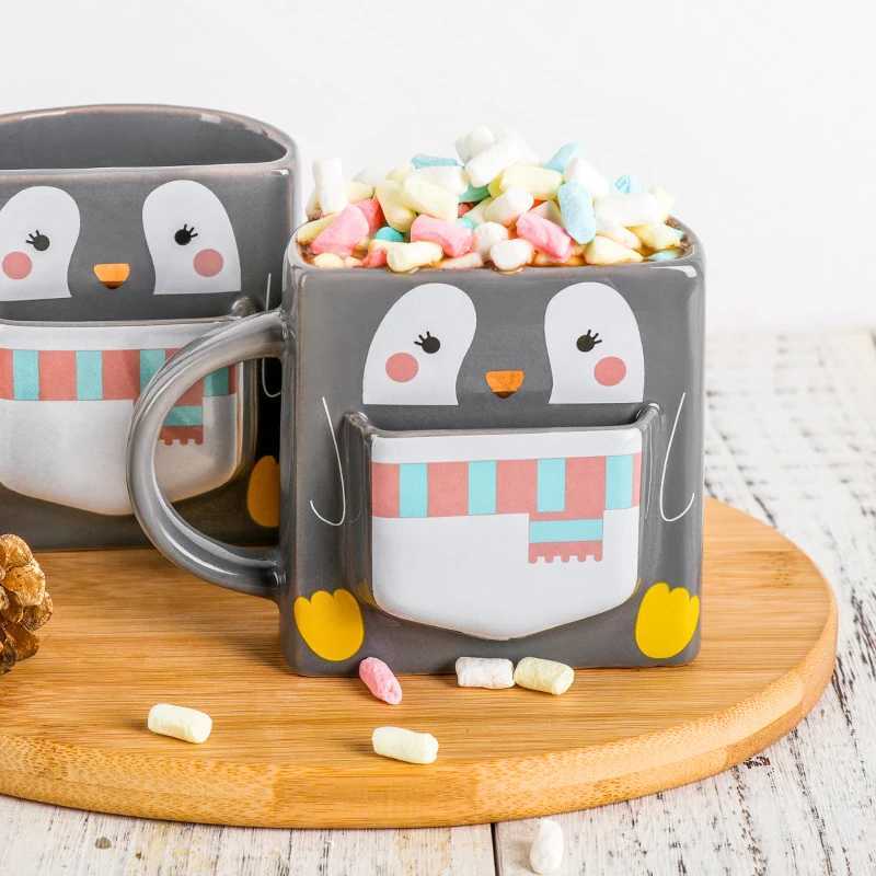 1pc 270ml Cartoon Penguin Pocket Mug with Handle Creative Animal-Shaped Coffee Cookie Cup for Home Unique Drinkware Gift H260323