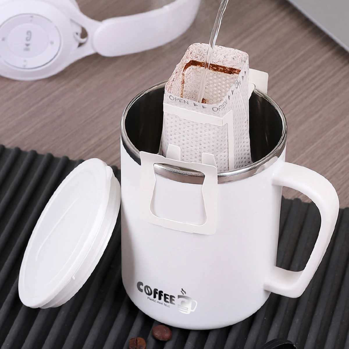 WORTHBUY 480Ml Double-Layer Insulated Coffee Mug Portable 304 Stainless Steel Thermal Cup With LidHandle Leak-Proof Coffee Cup D260323