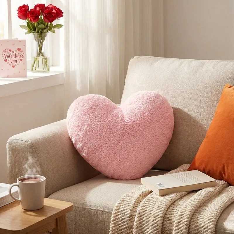 1PC 3040cm Soft Pink Heart Pillow Cute Decorative Cushion for Valentines Day Birthday Gift Indoor Office Sofa Bed Waist Support H260323
