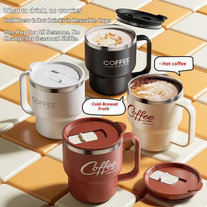 400ML Milk Coffee Mug Stainless Steel Coffee Mug With Handle Portable Double Layer Sealed Leak-proof Drinking Thermal Water Cup D260323