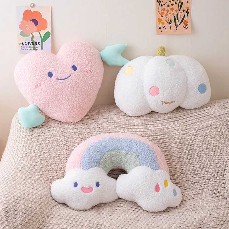 Soft Plush Rainbow Throw Pillow Stuffed Heart Pumpkin Hug Cushion Unicorn Plush Toy Massage Pillow for Girl Bedroom H260323