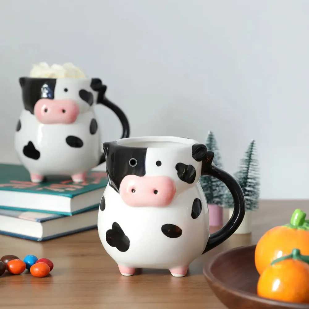 Cartoon Cow Ceramic Mug for Home Baking Dessert Cute Coffee Cup Creative Milk Mugs Breakfast Cup Juice Cup Kids Christmas Gift D260323