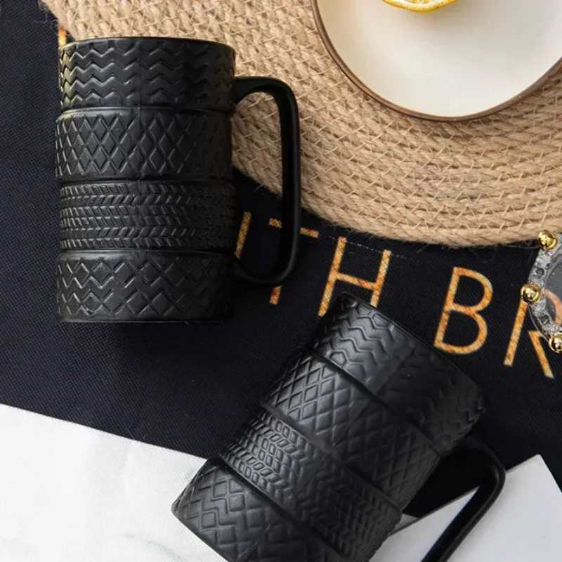 1Pcs Tire Ceramics Mug Creative Novelty Tire Shaped Cup Large Capacity Heat-resisting Office Home Coffee Breakfast Mugs Gifts D260323