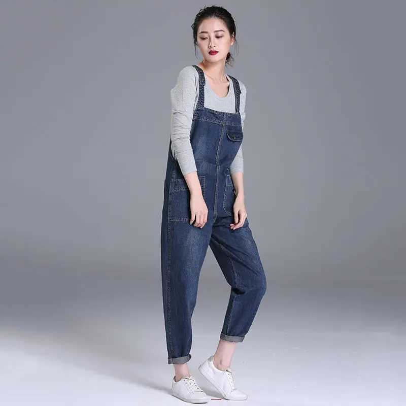 S-8XL Loose Size Jumpsuit Womens Jeans Rompers New Retro Big Pocket Denim Overalls Casual Fashion Large Size Denim Jeans Pants M260323