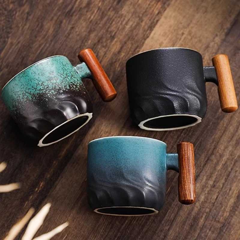 Creative Handmade Exquisite Coffee Cup Vintage Coffee Cup With Wooden Handle Mug Cups Mugs Drinkware Kitchen Dining Bar Home D260323