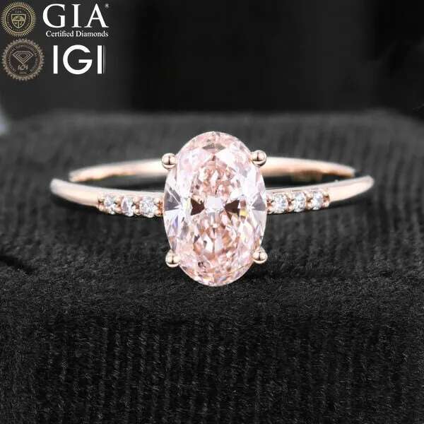 18k 14k 10k Yellow White Gold 0.5ct 1ct 2ct Igi Gia Certified Pink Lab Oval Jewelry Cvd Diamond Engagement Ring