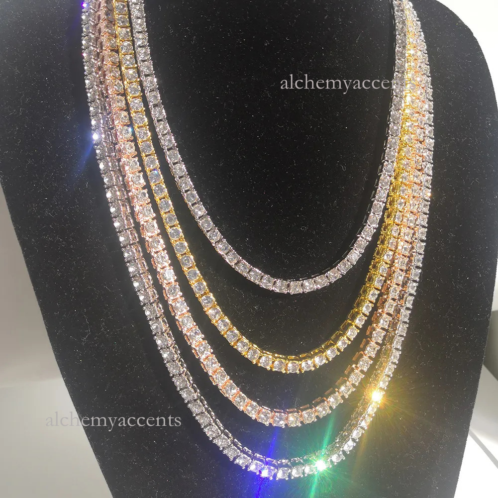 Hip Hop Tennis Necklace TopBling White Zircon Chains Jewelry Mens Women Fashion4mm 5mm 6mm Silver Gold Chain Necklaces