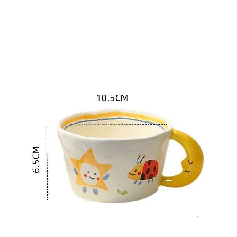 300ML Korean Style Cute Hand-painted Handle Mug Personalized Good-looking Ceramic Cup Couple Mug For Birthday Gift D260323