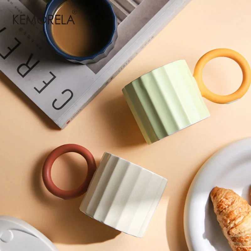 1Pc Nordic Round Handle Ceramic Coffee Mug for Coffee Tea Milk Water Couple Mug Microwave Safe Creative Birthday Gift Coffee Cup D260323