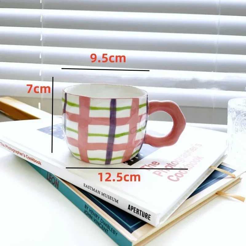 Rainbow Korean Ins Style Hand Pinched Irregular Ceramic Mugs Hand-painted Flower Coffee Cups Milk Tea Cup Valentines Day Gift H260323