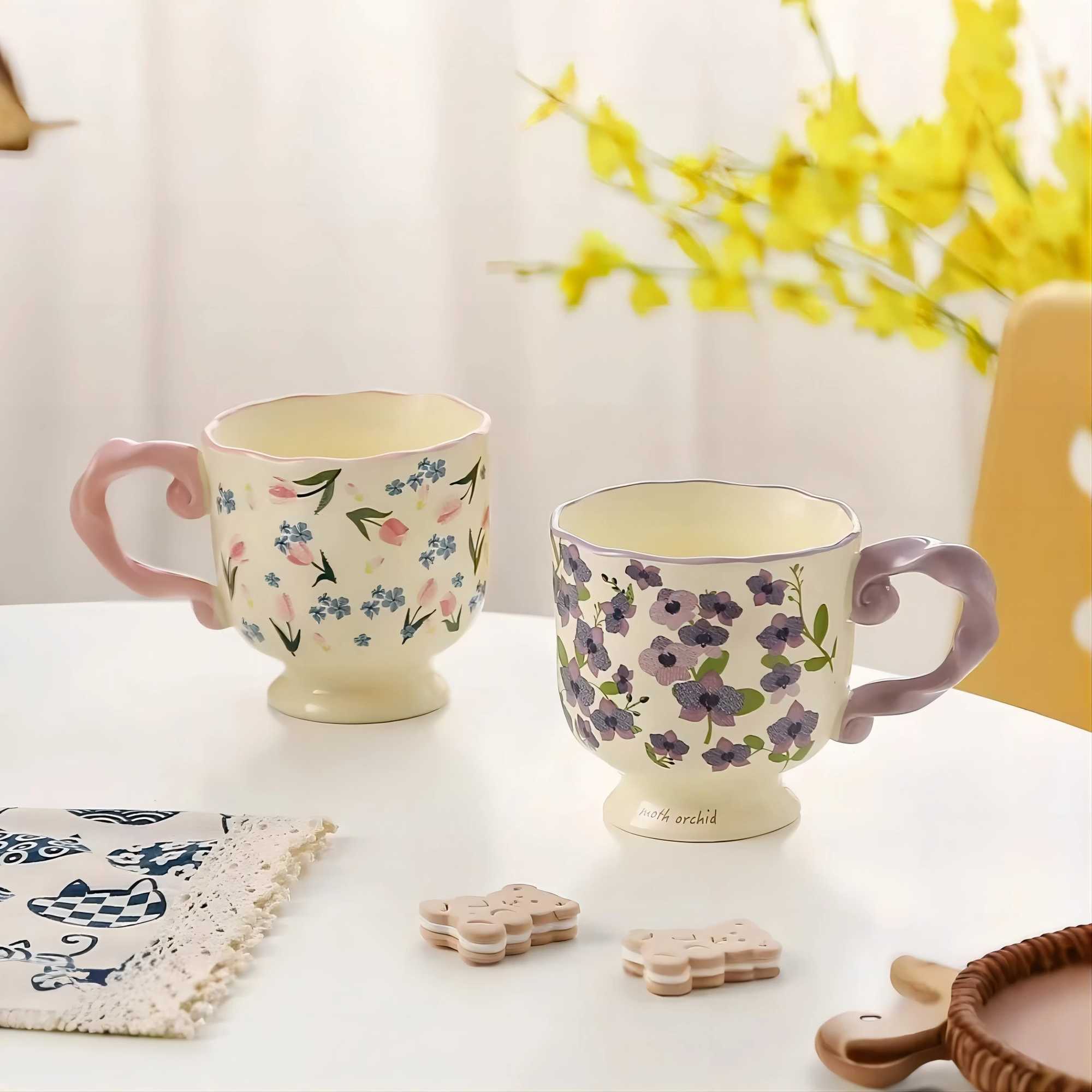 Small fresh retro floral mug H260323