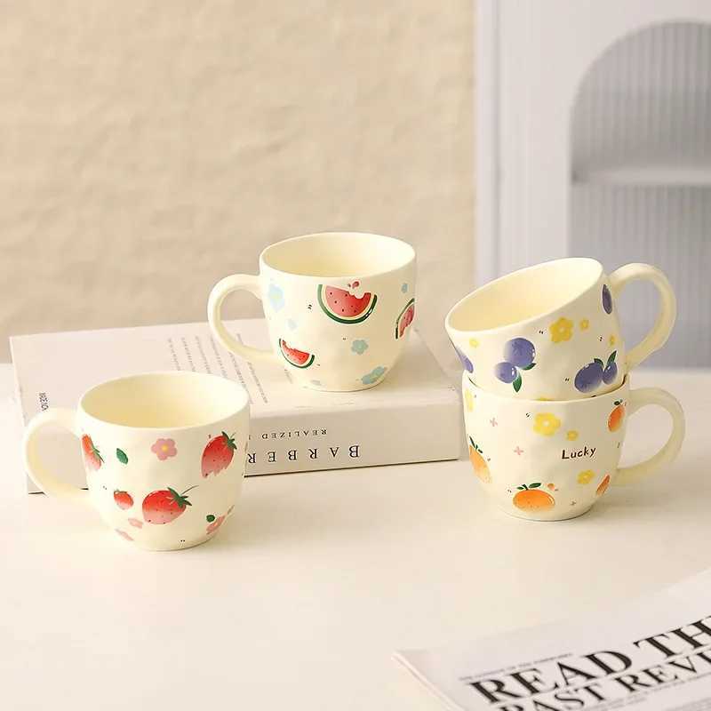 Cute Fruit Pattern Ceramic Mug Strawberry Coffee Cup Oatmeal Breakfast Cup Water Cup Valentines Day Present Couple Water Cups H260323
