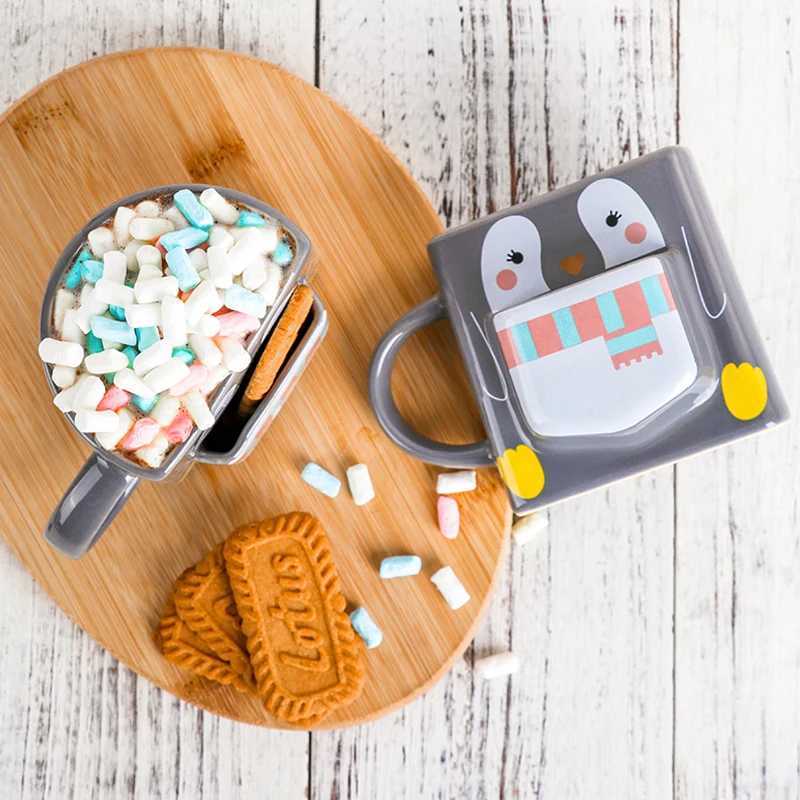 1pc 270ml Cartoon Penguin Pocket Mug with Handle Creative Animal-Shaped Coffee Cookie Cup for Home Unique Drinkware Gift H260323