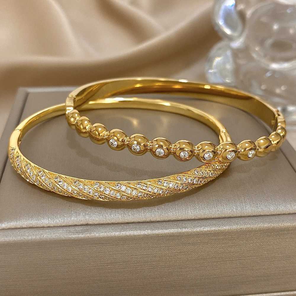 Rhinestone Minimalist Bangle for Women Stackable Copper Metal Cuff Daily Party Jewelry Set Mothers Day Gift H260323 - view 3