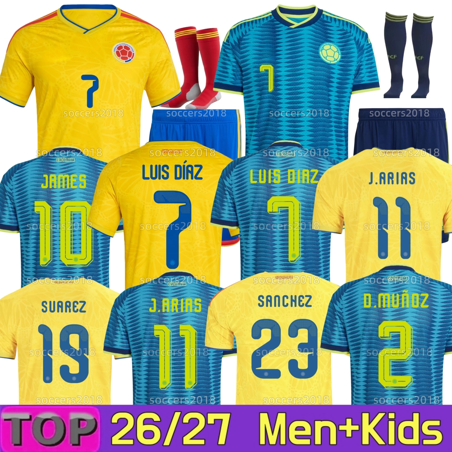 Colombia 2026 World Cup soccer jersey LUIS DIAZ Centenary FALCAO JAMES L.DIAZ J.LERMA 26 27 Home away Fans Player men kids kit Football uniform CUADRADO Copa America